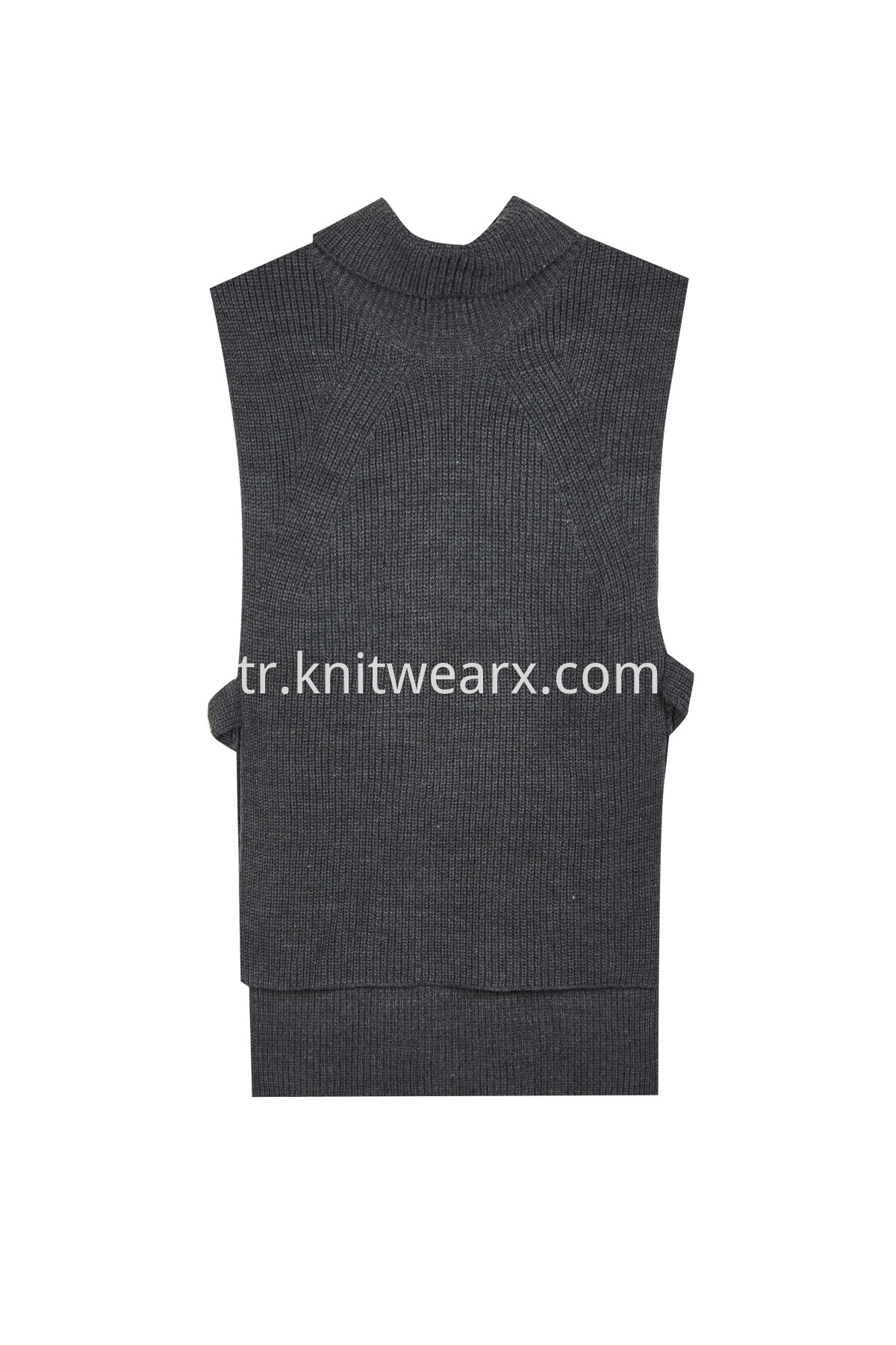 Women's Rib Turtle Neck Sleeveless Wrap Side Slit Pullover Knitwear Vest